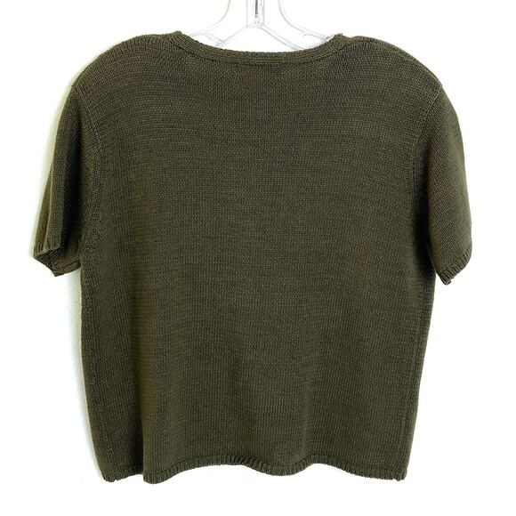 Rena Rowan Cardigan Sweater Large Green Button Front Short Sleeve Knit Vintage - Picture 2 of 6